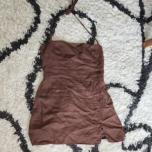 Reformation Brown Fitted Asymmetrical Mini Dress